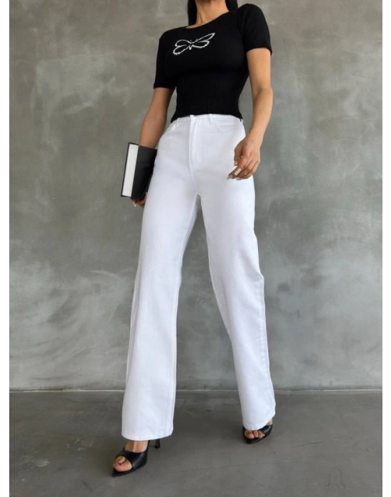 Kadın Kelebek Desenli Bisiklet Yaka Fit Bluz