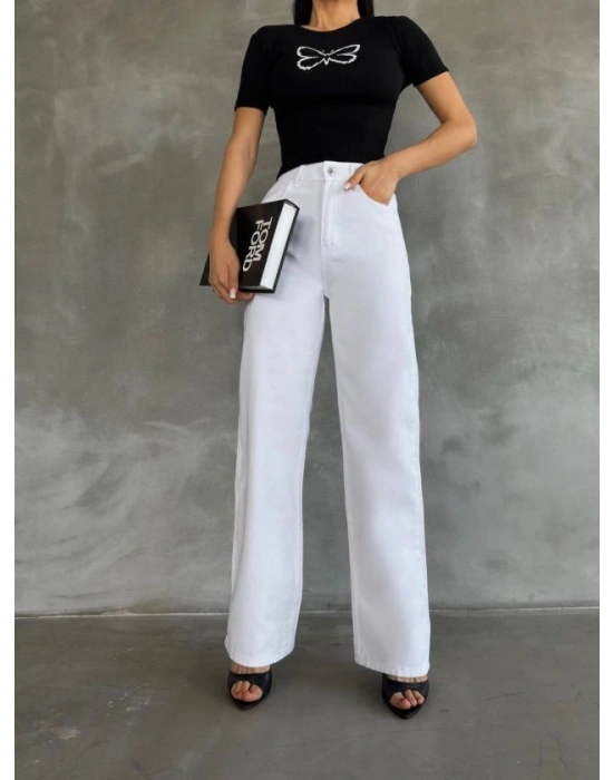 Kadın Kelebek Desenli Bisiklet Yaka Fit Bluz