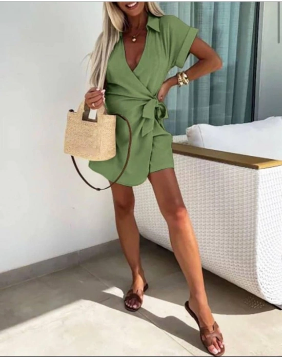 Kadın Keten Kumaş Gizli Fermuar Ve Belde Kuşak Detaylı Tulum