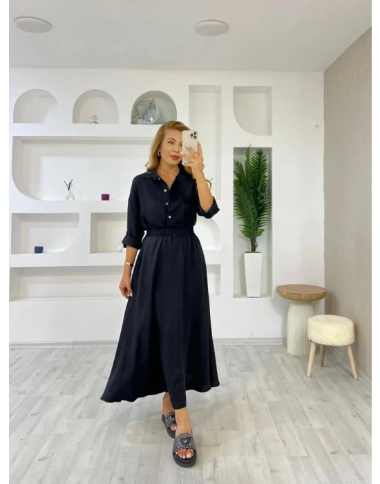 Kadın Keten Kumaş Gömlek Ve Etek Ikili Takim