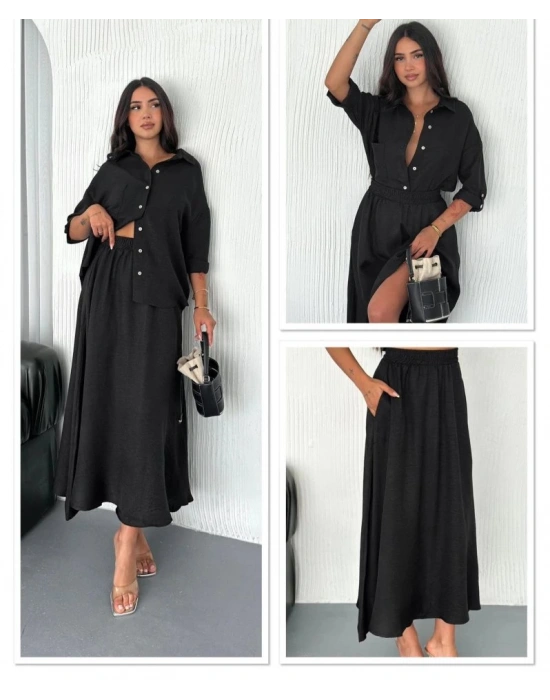 Kadın Keten Kumaş Gömlek Ve Etek Ikili Takim