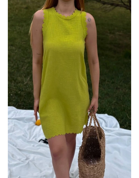 Kadın Keten Kumaş Kolsuz Mini Boy Elbise