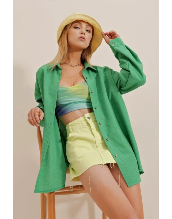 Kadın Keten Kumaş Oversize Gömlek