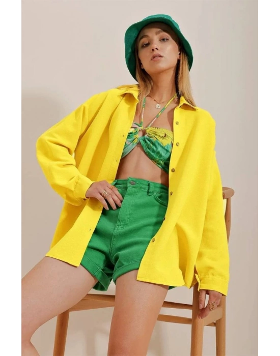 Kadın Keten Kumaş Oversize Gömlek