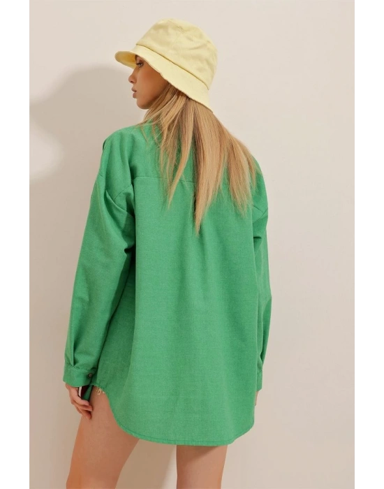 Kadın Keten Kumaş Oversize Gömlek