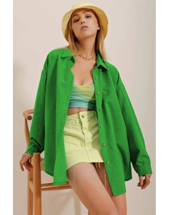 Kadın Keten Kumaş Oversize Gömlek