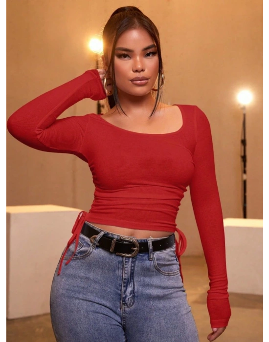 Kadın Kırmızı Kaşkorse Kumaş Bluz