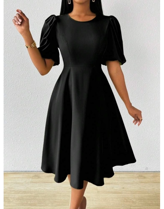 Kadın Kısa Balon Kollu Bisiklet Yaka Kiloş Janjan Krep Elbise