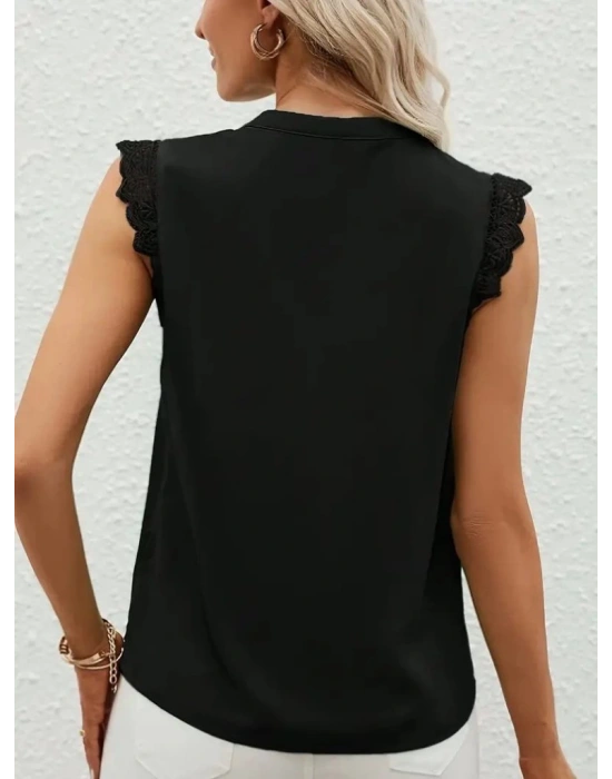 Kadın Kısa Dantel Kollu Hakim Yaka Ithal Krep Bluz