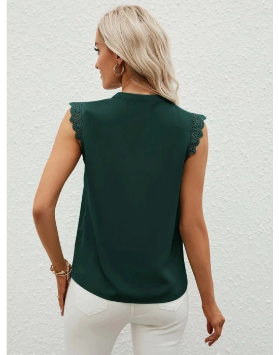 Kadın Kısa Dantel Kollu Hakim Yaka Ithal Krep Bluz