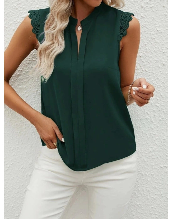 Kadın Kısa Dantel Kollu Hakim Yaka Ithal Krep Bluz