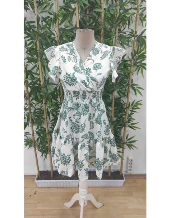 Kadın Kısa Fırfır Kollu Kruvaze Yaka çiçekli Atlas Elbise