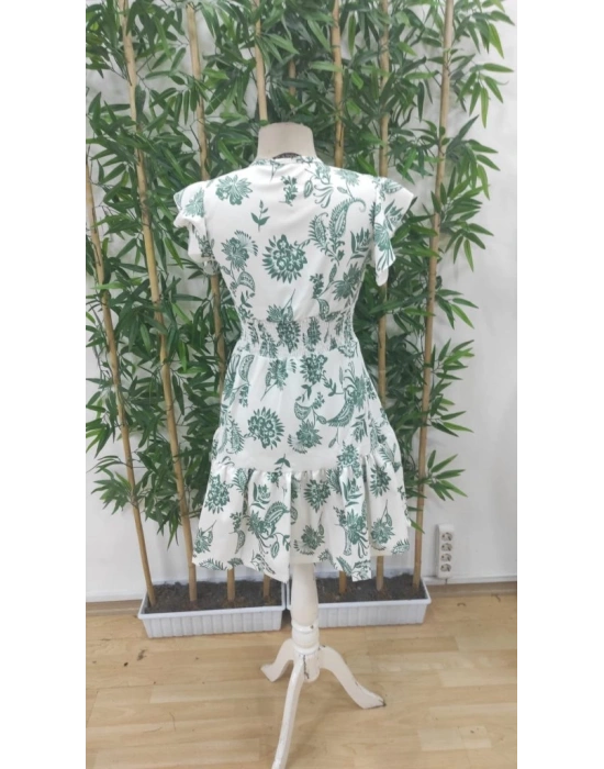 Kadın Kısa Fırfır Kollu Kruvaze Yaka çiçekli Atlas Elbise