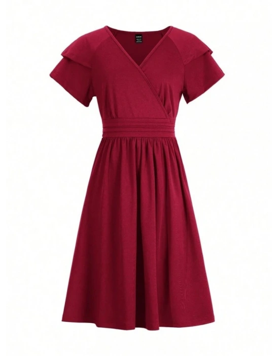 Kadın Kısa Fırfır Kollu Kruvaze Yakalı Kiloş Janjan Krep Elbise