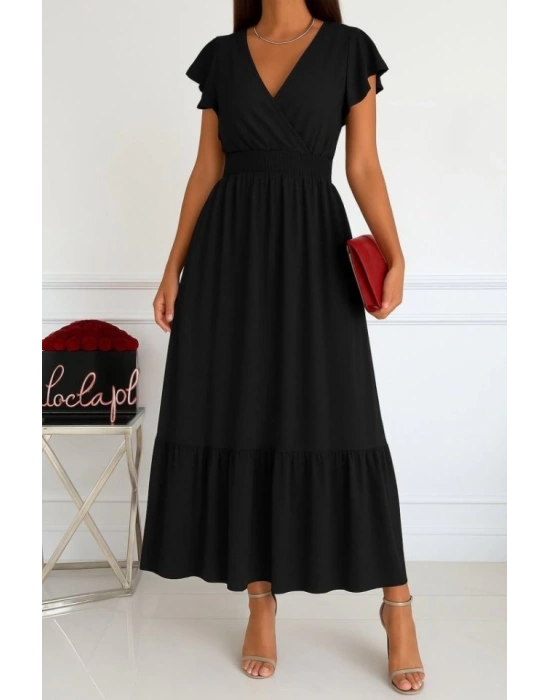 Kadın Kısa Kelebek Kollu Kruvaze Yakalı Beli Lastikli Aerobin Elbise