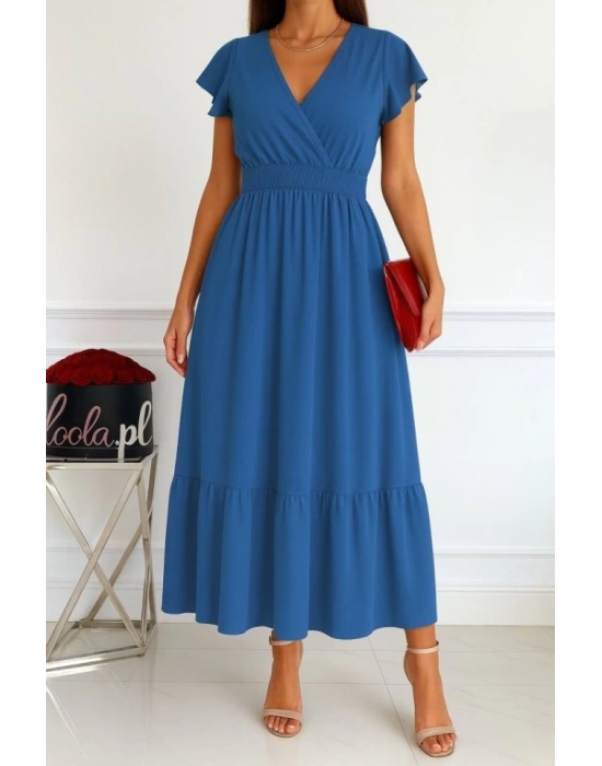 Kadın Kısa Kelebek Kollu Kruvaze Yakalı Beli Lastikli Aerobin Elbise