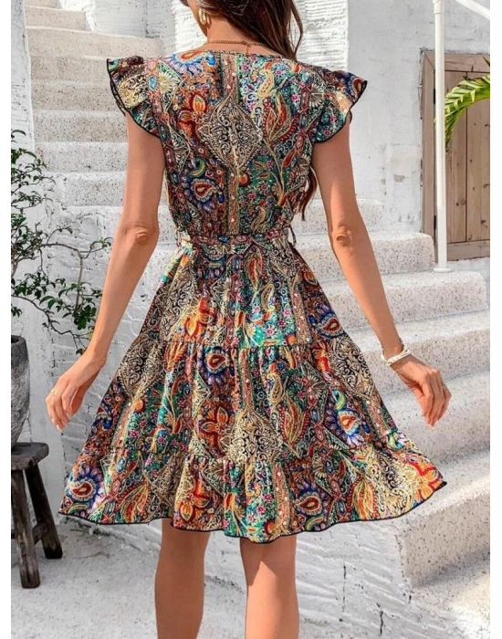 Kadın Kısa Kelebek Kollu Kruvaze Yakalı Süprem Elbise