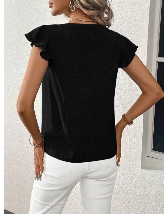 Kadın Kısa Kelebek Kollu V Yakalı Bluz