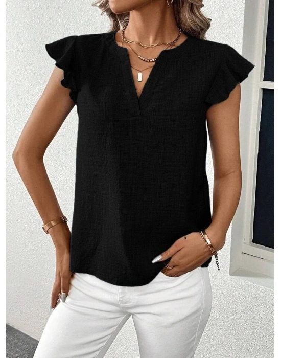Kadın Kısa Kelebek Kollu V Yakalı Bluz