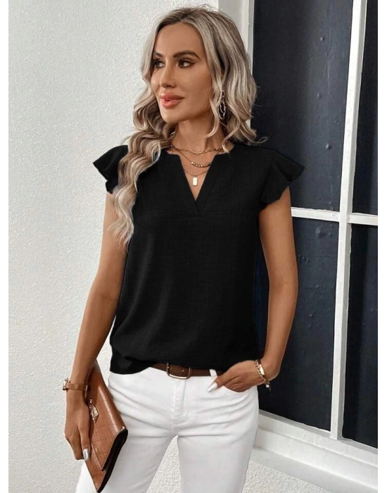Kadın Kısa Kelebek Kollu V Yakalı Bluz