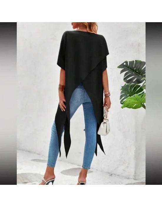Kadın Kısa Kollu Asimetrik Kesim andy Uzun Bluz