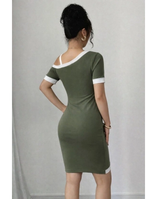 Kadın Kısa Kollu Asimetrik Kesim Yaka şerit Ve Aksesuar Detaylı odal Elbise