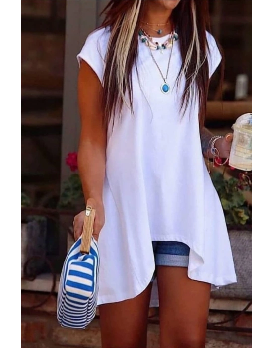 Kadın Kısa Kollu Asimetrik Viskon Kumaş Bluz