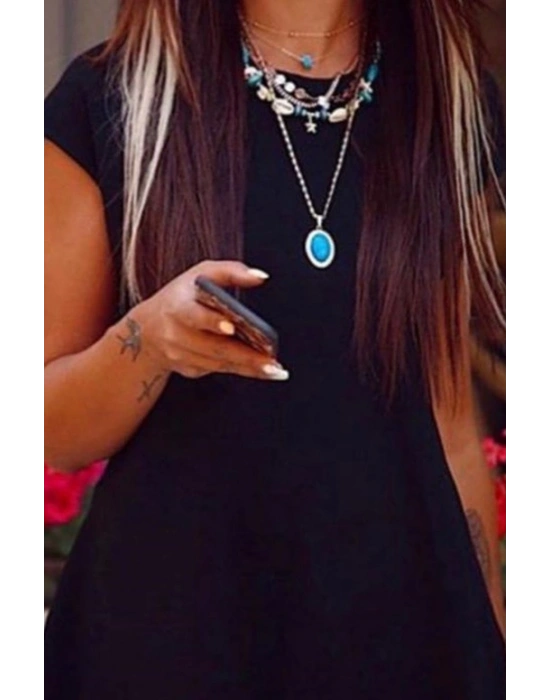 Kadın Kısa Kollu Asimetrik Viskon Kumaş Bluz