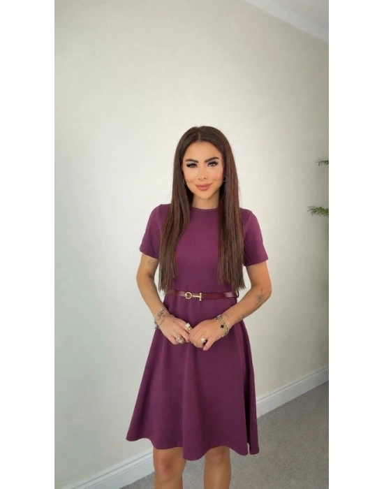 Kadın Kısa Kollu Belden Kemerli Modal Elbise