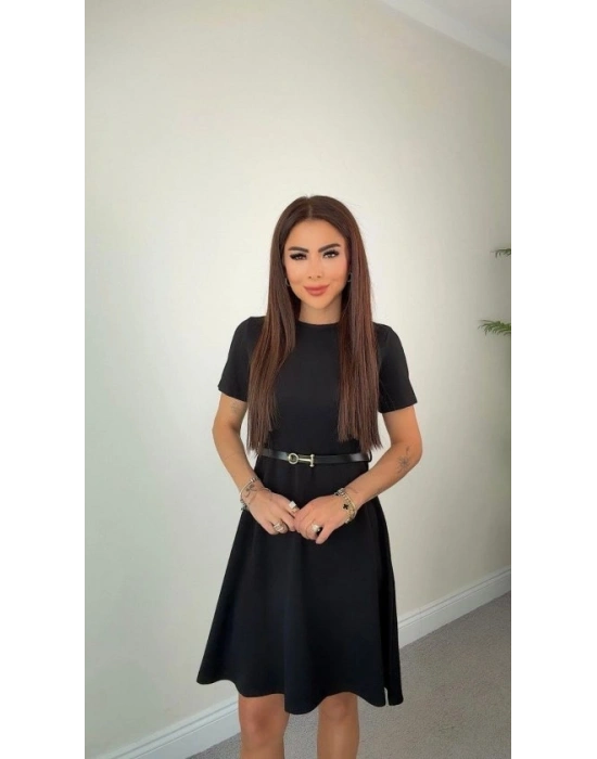 Kadın Kısa Kollu Belden Kemerli Modal Elbise