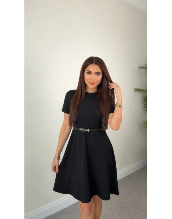 Kadın Kısa Kollu Belden Kemerli Modal Elbise