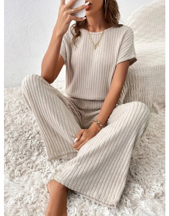 Kadın Kısa Kollu Beli Lastikli Kalın Fitilli Kaşkorse Salaş Tulum