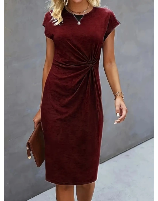 Kadın Kısa Kollu Bisiklet Yaka Alt Ve üst Waffle Ikili Takım