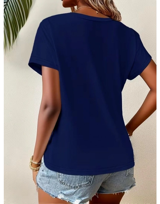 Kadın Kısa Kollu Bisiklet Yaka Asimetrik Kesim Detaylı Viskon Bluz