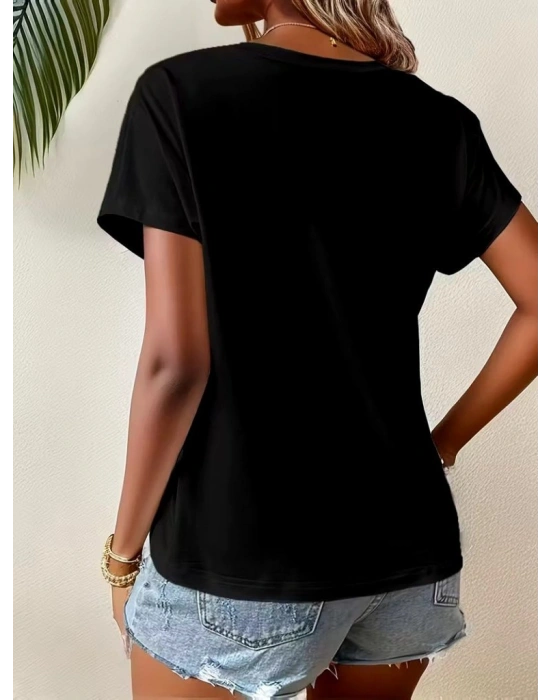 Kadın Kısa Kollu Bisiklet Yaka Asimetrik Kesim Detaylı Viskon Bluz