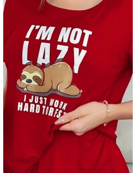 Kadın Kısa Kollu Bisiklet Yaka Baskılı Viskon Bluz Ve şort Ikili Takım