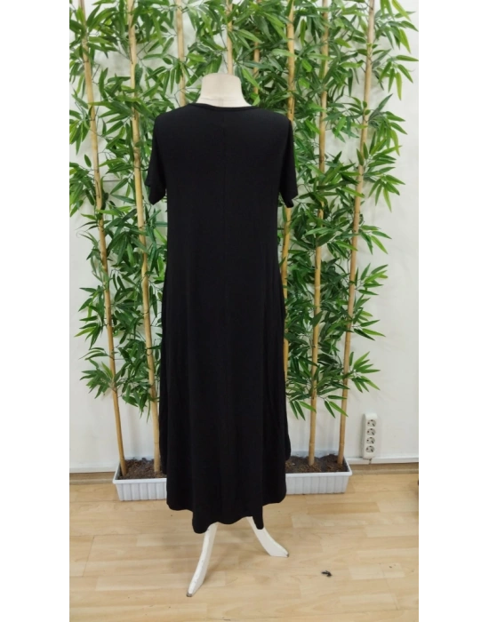 Kadın Kısa Kollu Bisiklet Yaka Cepli Salaş Viskon Elbise