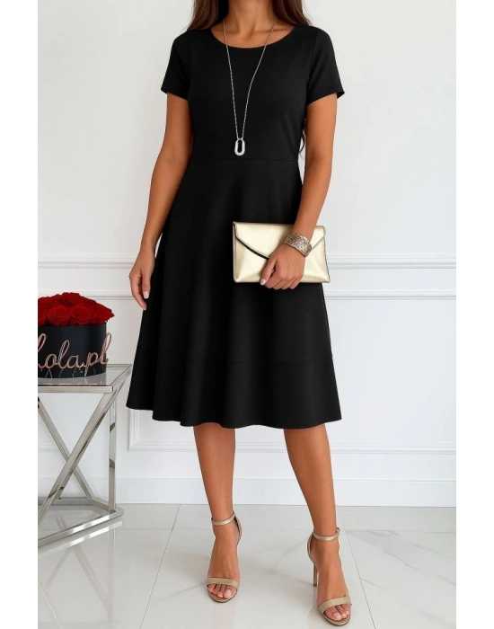 Kadın Kısa Kollu Bisiklet Yaka Cepli Viskon Iki Iplik Elbise