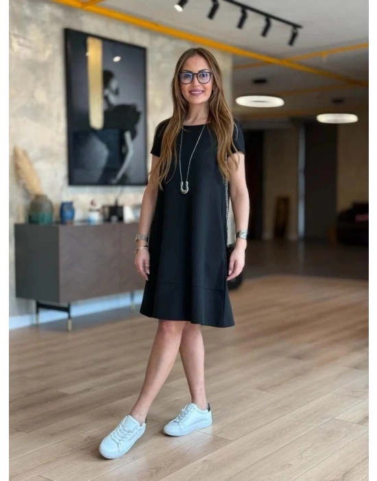 Kadın Kısa Kollu Bisiklet Yaka Cepli Viskon Iki Iplik Elbise