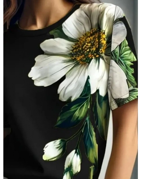 Kadın Kısa Kollu Bisiklet Yaka çiçek Baskılı Süprem Bluz