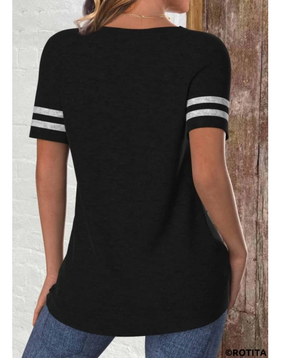 Kadın Kısa Kollu Bisiklet Yaka çift Renkli Viskon Bluz