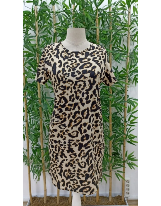 Kadın Kısa Kollu Bisiklet Yaka Dijital Baskılı Süprem Elbise