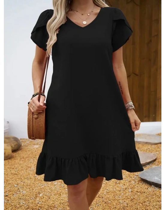 Kadın Kısa Kollu Bisiklet Yaka Fırfırlı Aerobin Elbise