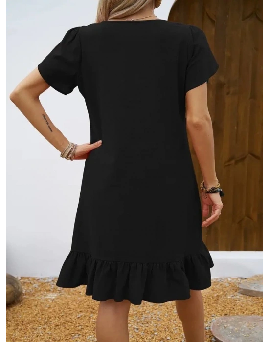 Kadın Kısa Kollu Bisiklet Yaka Fırfırlı Aerobin Elbise