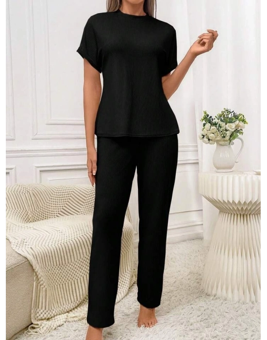 Kadın Kısa Kollu Bisiklet Yaka Kol Katlama Detay Kaşkorse Ikili Takım