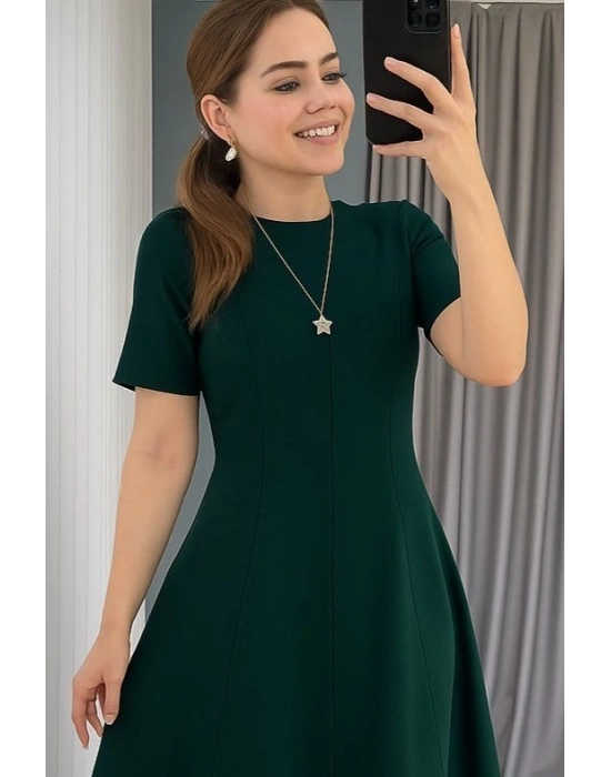 Kadın Kısa Kollu Bisiklet Yaka Maksi Boy Ithal Krep Elbise