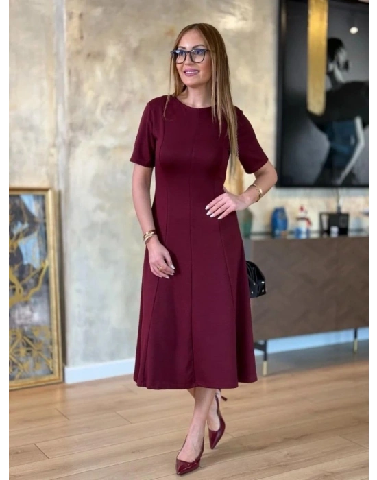 Kadın Kısa Kollu Bisiklet Yaka Midi Viskon Iki Iplik Elbise