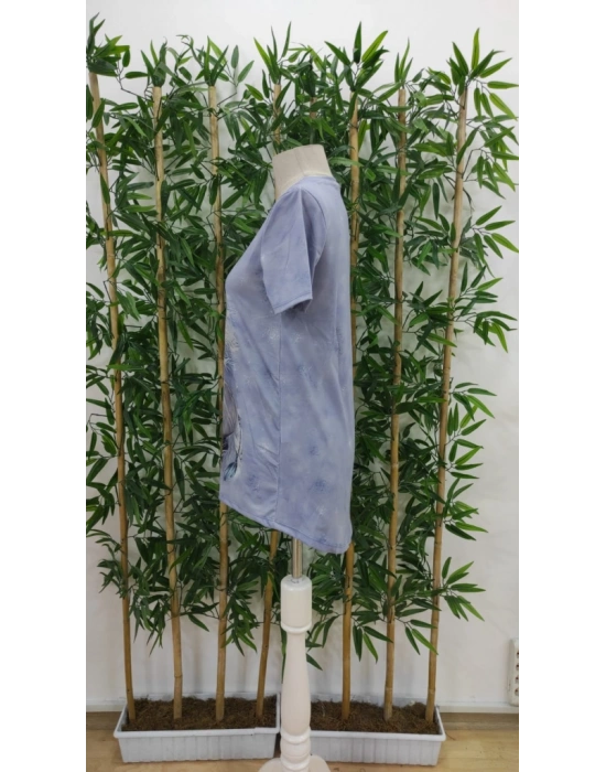 Kadın Kısa Kollu Bisiklet Yaka Mitolojik At Figür Baskılı Salaş Süprem Bluz