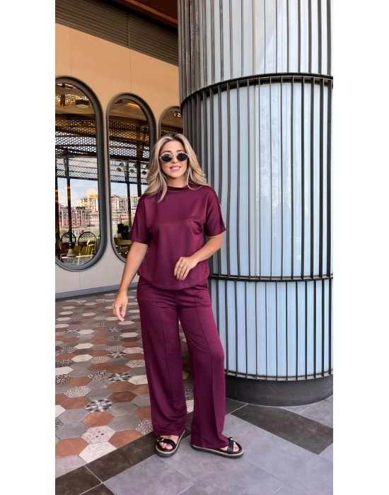 Kadın Kısa Kollu Bisiklet Yaka Omuzdan Düğmeli Viskon Iki Iplik Kısa Bluz Ve Pantolon Ikili Takım