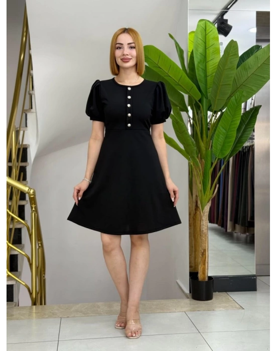 Kadın Kısa Kollu Bisiklet Yaka önden Düğmeli Ithal Krep Elbise